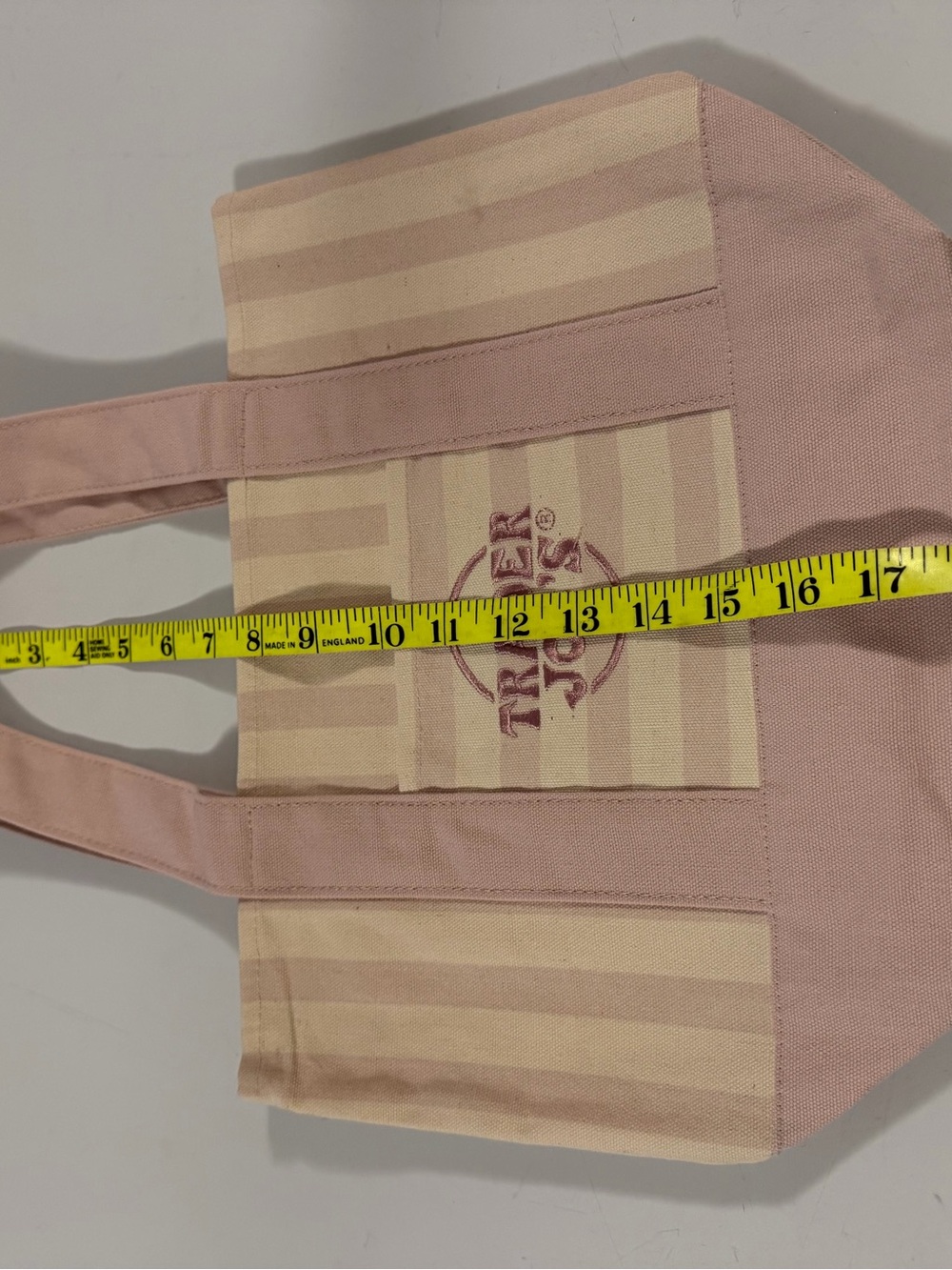Trader Joe's Pink & Cream Striped Mini Canvas Tote Bag Reusable Shopping Lunch - Picture 4 of 4